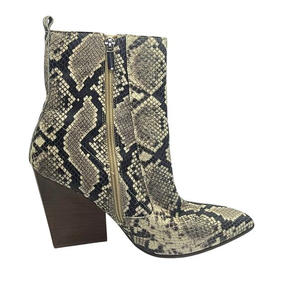 Bleecker & Bond Tan Gray Snakeskin Kailey Heeled Pointed Toe Ankle Boots - Picture 3 of 9